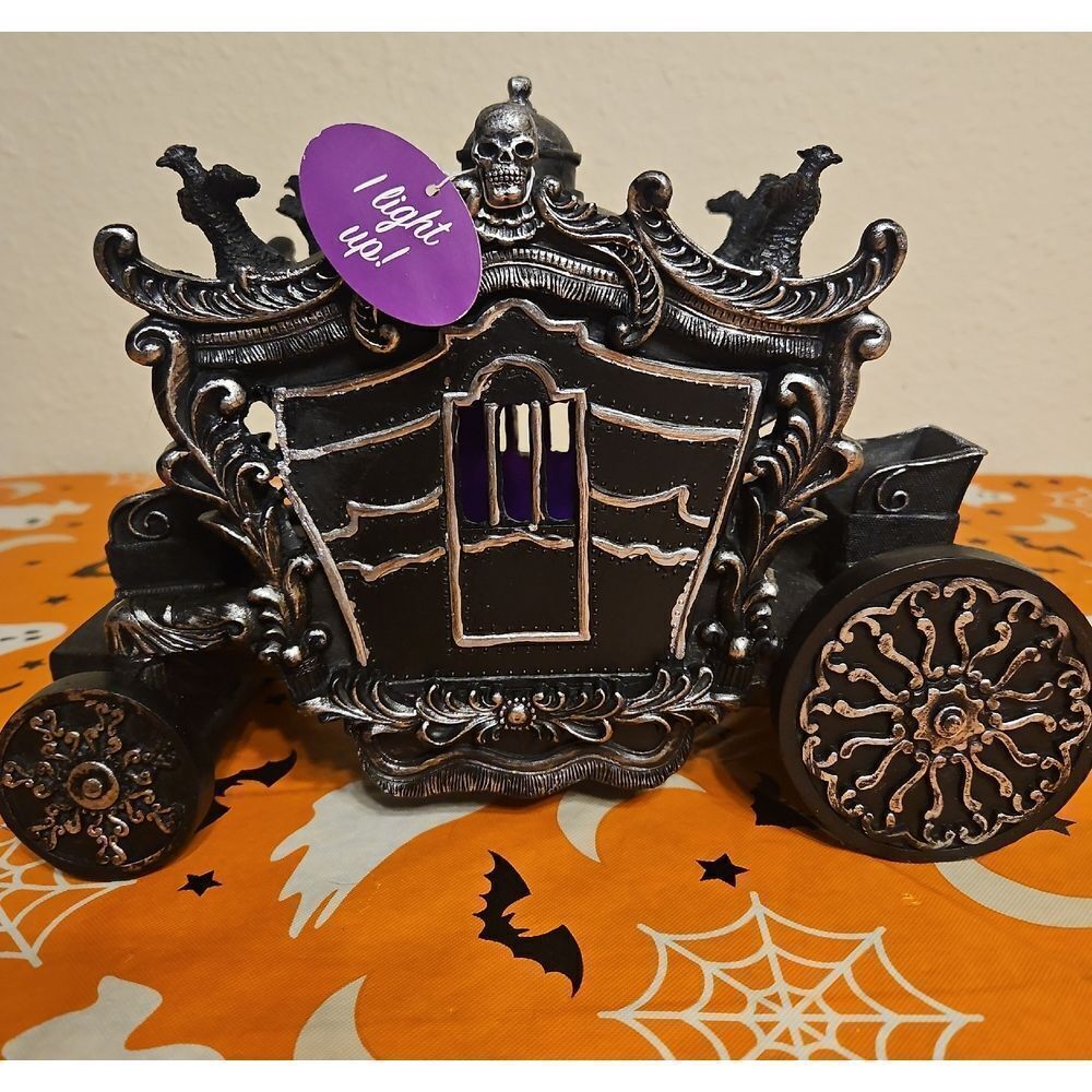 Black & Silver Gothic Light Up Heavy Resin Stagecoach House Decor